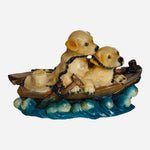 Puppies Figurine Golden Retrievers in Boat 6” Multicolored Resin Dog Statue VG
