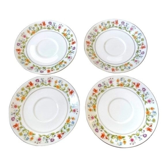4x Vintage 1982 Ashley Overseas Eternal Love China Saucers 6" Floral Platinum