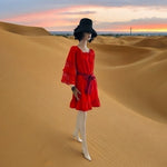 Perfectly Priscilla Red Off Shoulder Crochet Sleeve Mini Dress M/L Velvet NWT