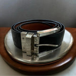 Mens Black Genuine Leather Silver Buckle Dress Belt Sz 50 Waist Excellent