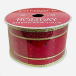 Celebrate It Red Gold Dot Wired Holiday Ribbon 2.5"x10yd New