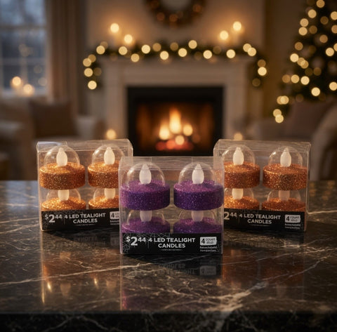 Way To Celebrate Halloween LED Glitter Tealight Candles 12 Pcs Orange Purple NIB