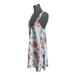 Vintage Satin Nightgown Size L Blue Pink Rose Print 3D Flowers Adjustable Straps