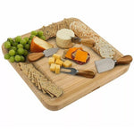 Bamboo Wood Cheese Board Charcuterie Platter Set with Cutlery 12.5" NIB