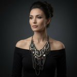 Express Bohemian Layered Chain Pearl Bead Necklace Rhinestone Insect Brooches VG