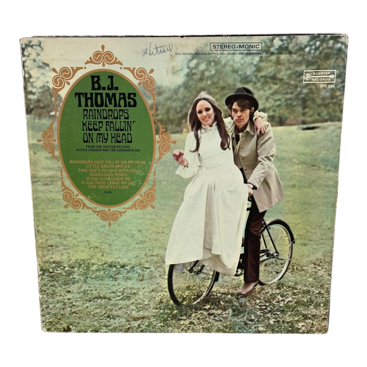 B.J. Thomas Raindrops Keep Fallin' On My Head 1970 LP Scepter Records F/G