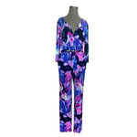 C&C Studio Royal Blue Pink Floral Print 100% Polyester Belted Zip Front Jumpsuit