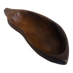 Vintage Brown Wood Organic Bowl 9.25" Eggplant Shape Hand-Carved Serving Dish VG