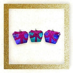 Pier 1 Gift Christmas Ornament Set 4" Polka Dot Glitter Pink Purple Gold Green