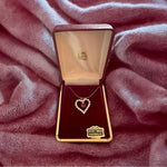 Vintage 14K Gold Plated Red White Crystal Heart Pendant Chain Necklace NIB