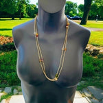 Multi-Strand Tan Beaded Necklace 54" Long Layered Statement Jewelry Non-Signed