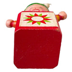 Vintage Wooden Jack In A Box Clown Christmas Ornament Red Green Collectible