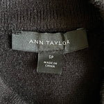 Ann Taylor Women Black Leatherette Front Knit Shell Top SP Mock Neck Short Sleev