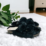 NWT Women’s Fluffy Fur Buckle Slides Black Soft Comfy Slippers Size 6