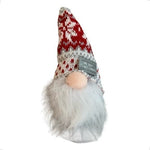 Santa Gnome Red Knit Snowflake Hat Christmas Decoration 7" Handmade Gray VG