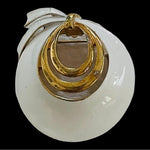 Vintage White Gold Enamel Circle Brooch Pin 2"x1.75" Painted Metal Costume