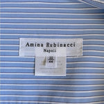 Amina Rubinacci Womens Blue Stripe Button Front Shirt 8 Cotton Cropped Sleeve VG