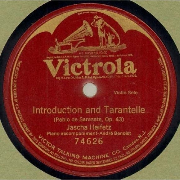 Jascha Heifetz Introduction And Tarantelle Victrola 74626 12" Shellac Record G+