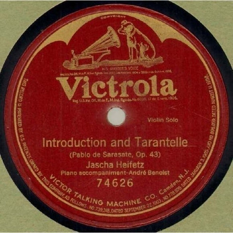 Jascha Heifetz Introduction And Tarantelle Victrola 74626 12" Shellac Record G+
