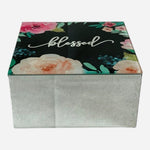 Blessed Floral Mirrored Jewelry Box 4.75" Square Keepsake Trinket Storage VG