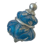 Vintage Glitter Matte Blue Silver Christmas Tree Ornament Xmas 5” Excellent
