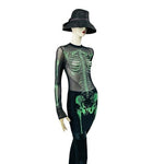 SHEIN Reflective Skeleton Print Bodycon Mini Dress Black Green XS Halloween EXC