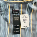 Vintage KAID Mens Blue Yellow Stripe Silk Button Front Shirt XL Short Sleeve NWT