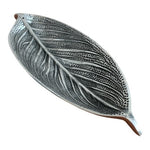 Footed Silver Metal Leaf Serving Dish Bowl 9.5" Elegant Tabletop Platter Decor