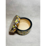 Large Ceramic Canister Jar Gold Green Black Geometric 6.5" Hexagon Lidded NEW