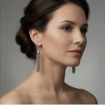 Silver Chain Tinsel Tassel Earrings 2.5" Dangle Fishhook Women's Jewelry VG