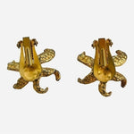 Vintage 1960s Flower Clip On Earrings Gold Tone Floral Petal Pearl Design 1" G