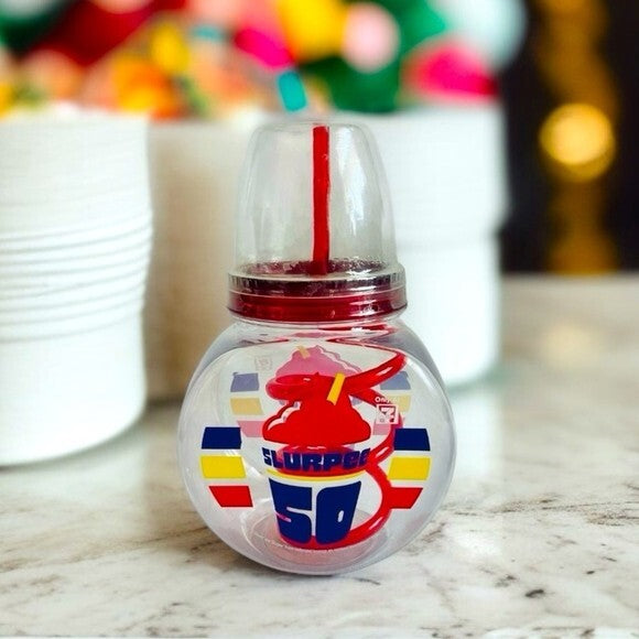 NEW 7-Eleven 50th Anniversary Slurpee Fish Bowl Cup 2016 Red Dome Lid Straw SEAL