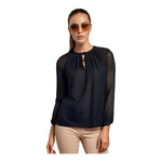 Michael Kors Black Fuzzy Sparkle Textured Blouse S/M Bow Front Long Sleeve EXC