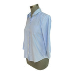 Amina Rubinacci Womens Blue Stripe Button Front Shirt 8 Cotton Cropped Sleeve VG