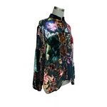 Draper's & Damon's Burnout Velvet Blouse Black Multicolor Patchwork L Silk Rayon