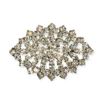 Vintage Silver Clear Rhinestone Crystal Oval Brooch Rhodium Plated 2.38" Rare VG