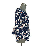 Bobeau Women's Off Shoulder Blue Floral Ruffled Bell Sleeve Top Medium NWT