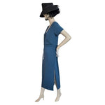 Sarin Mathews Women's Blue Cotton V-Neck Maxi Dress L Short Sleeve Beach NWT
