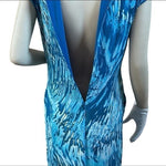 Boss Hugo Boss Etall Women's Blue Watercolor Print Ruched Midi Dress L NWOT