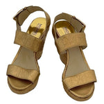 MICHAEL KORS Posey Gold Leather Espadrille Wedge Sandals Women 5.5 5" Heel G+