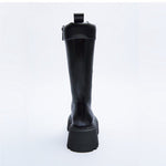 ZARA Black Vegan Leather Lace-Up Chunky Platform Combat Boots Size 8 EU 39