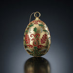Cloisonne Enamel Egg Ornament Gold Red Green Floral Design Christmas Decor VG
