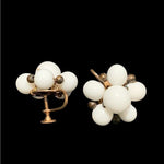 Vintage 1960s Clip On Earrings Enamel Beaded Flower Gold Tone 1" Germany Good