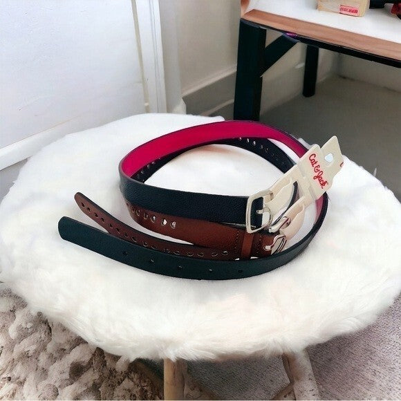 CAT & JACK Girls Belt 2-Pack Brown Solid Medium Width Size Large NWT