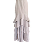 NICOWA Gray Ruffle Hem Fit Flare Maxi Dress Zip Back Evening Gown Size S-M