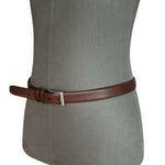 LANDS' END Brown Genuine Leather Silver Solid Brass Square Buckle Dress Belt 46