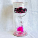 MINX Bride-To-Be Wine Glass 13oz Pink Black Fur Charm 9" NIB Fancy Collectible