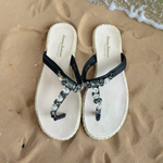 Women's Shoes TOMMY BAHAMA Relaxology Crystals Accent Black Leather Flip Flops