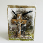 Vintage 2" Olive Wood Crucifix Pendant Necklace Religious Christian Jewelry NIP