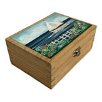 Nautical Wood Trinket Box 3.75" Sailboat Ocean Coastal Handmade Jewelry Storage